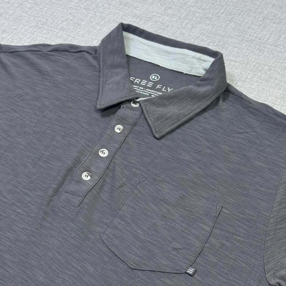 Free Fly Polo Shirt Mens XL Gray Performance Bamboo Viscose Pocket Logo